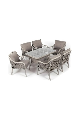 Dora Garden Home Defne 6 Kişilik Rattan Bahçe Balkon Mutfak Masa Takımı Açık Gri Siyah Çizgili