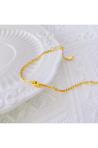 Flybuy 18 Ayar Altın Titanyum Çelik Bilezik Japon Kore Düğüm Kız Arkadaşları İçin Şık Sarı Altın