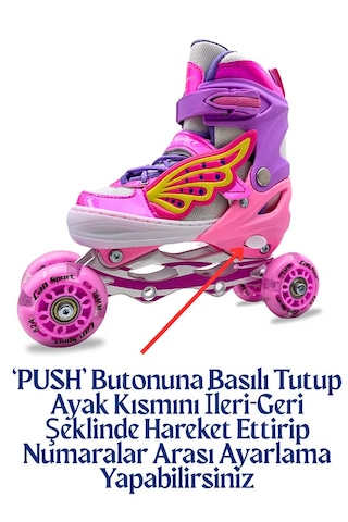 Işıklı Çocuk Pateni Melek Kanatlı Ayarlanabilir Paten 30-33 Beden