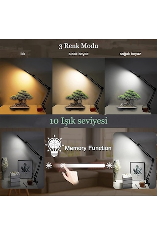 10x Büyüteçli Led Masa Lambası 3 Işık Modlu Masa Üstü Katlanabilir Kollu Bakım Onarım Güzellik Okuma