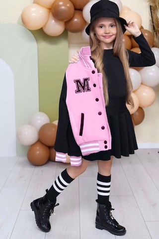 Riccotarz Kız Çocuk Düğme Detaylı Pamuklu Pembe Kolej Ceket Kadife Etekli Takım Pembe