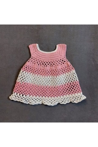 Uretti - Talia 8659 6059 El Örgüsü Koton İp Kız Çocuk Elbise - 2 Yaş / Pembe Pembe - Beyaz