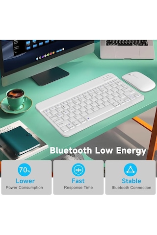 Kablosuz Bluetooth Türkçe Q Klavye Ve Mouse Seti Ios/androidtablet Telefon Uyumlu Şarjlı Lazer