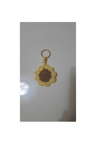Örgü Ayçiçeği Anahtarlık Charm Çanta Aksesuarı Süsü Sarı Sarı