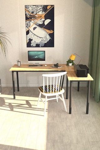 Viva L Çalışma Masası Bilgisayar Masası Ofis Masası 150x55 Atlantik Çam  -  Siyah