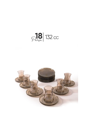 Mest Irem 18 Parça 6 Kişilik Füme Pasta Tabaklı Çay Bardağı Seti 132 Cc - Modern Ve Zarif Siyah