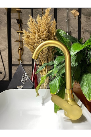 İsaoğlu Yapı Mat Altın Lavabo Bataryası Gold Lavabo Musluğu Fırçalanmış Gold Banyo Bataryası Altın Musluk Gold