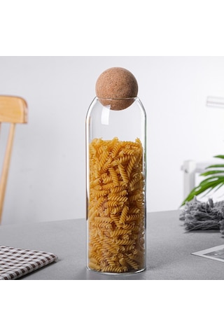 Qerhome Borosilikat Cam Mantar Kapaklı Kavanoz 1250 Ml 3 Adet Düz Şeffaf
