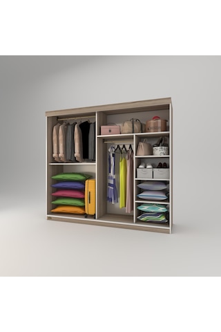 Kenzlife Gardırop Sürgülü Kapaklı Kapılı 200 Papatya Crd Aynalı Gardolap Dolap