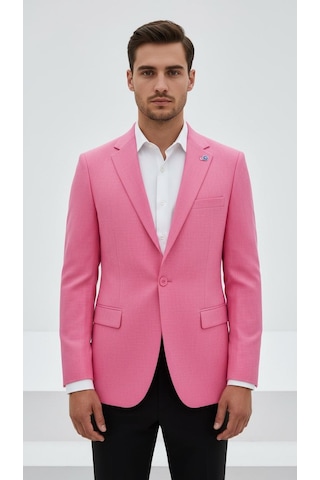 Plus Scorpion Açık Pembe Erkek Slim Fit Tek Düğmeli Blazer Ceket Astarlı, Şık Ve Modern Kesim Açık Pembe