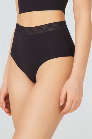 Cotonhill Desenli Lastikli Yüksek Bel Lazer Kesim Bikini Külot-siyah Siyah