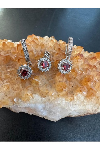 Lal Ve Zirkon Taşlı Gümüş Set Takım 925 Ayar 7,55 Gram