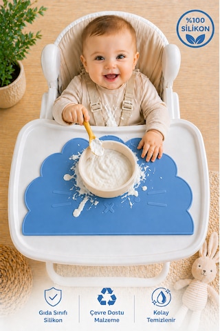 Siliconly %100 Silikon Bebek Beslenme Matı Kolay Temizlenebilir Mama Altlığı Mavi