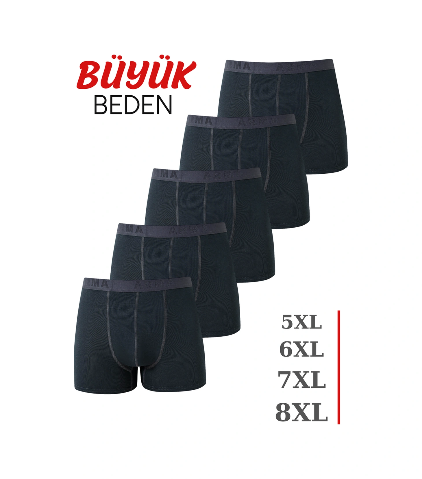 Arma Yıldız Erkek Füme Büyük Beden Boxer Pamuklu Likralı Yumuşak Ve Esnek Kumaş 5'li Paket Füme
