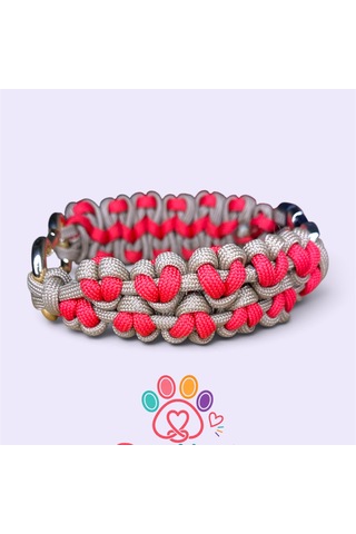 Loveknot Paracord Köpek Tasması Hand Made El Yapımı Kırmızı-bej
