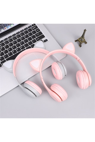 Mmpshop P47M Sevimli Kedi Bluetooth Kablosuz Mikrofonlu RGB Kulak Üstü Kulaklık