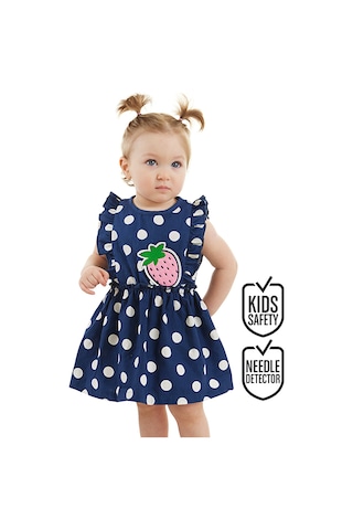 Denokids Puanlı Çilek Kız Bebek Poplin Elbise