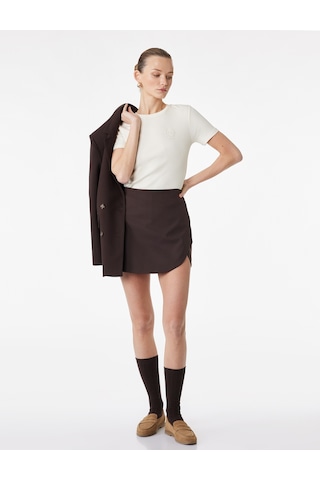Koton Pamuklu Slim Fit Kısa Kollu Bisiklet Yaka Nakış Detaylı Fitilli Tişört Ekru 6sak50074ek Ekru