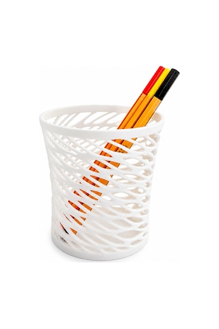 Modern Desenli Kalemlik 10 Cm Dekoratif Masaüstü Organizer Sert Plastik Şık Kalem Tutucu