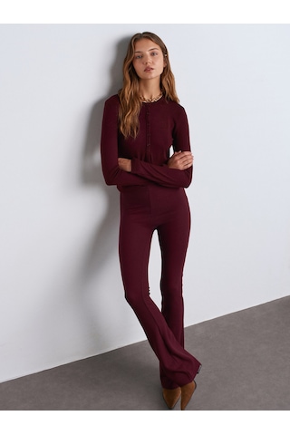 Dilvin 31544 Düğmeli Uzun Kollu Top-bordo Bordo