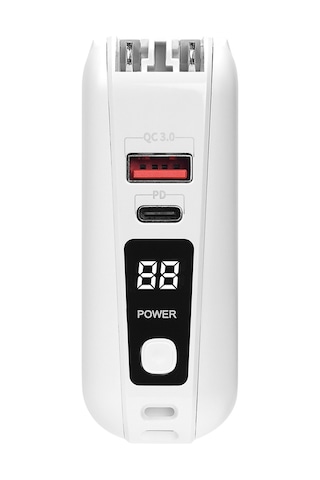 S-link G150 15000 mAh Lightning+Type-C Kablolu Powerbank Beyaz Pd22.5w Lcd Ac Prizli Taşınabilir Pil Şarj Cihazı