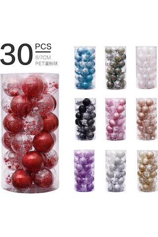 Sınır Ötesi Sıcak Noel Süsleri 6cm/30 Adet Pet Şeffaf Top Noel Topu Seti Noel Ağacı Kolye Gümüş
