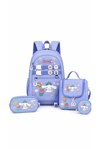 Cinnamoroll Baskılı Özel Tasarım Ortopedik Su Geçirmez Cüzdanlı Okul Çantası Termal Beslenme Ve Kalemlik Mavi