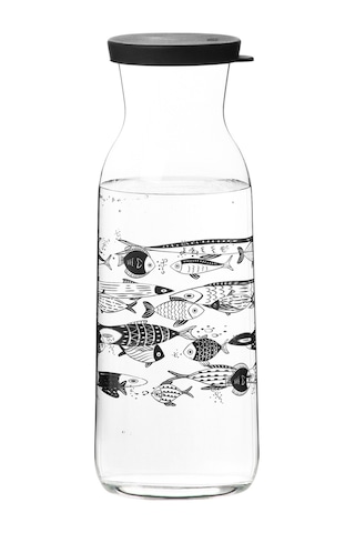 LAV Fonte Cam Karaf Tekli 1,2 L Balık Dekorlu Silikon Kapaklı (Sürahi )