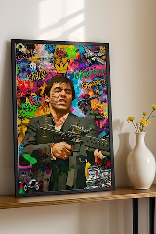 Tony Montana Çerçeveli Tablo Graffiti Ofis İçin Hediye Street Art