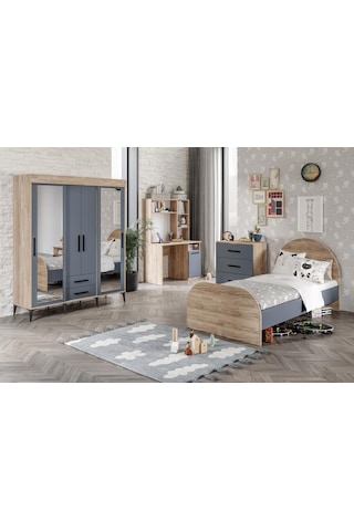 Afilli Izmir Cocuk Odası Takımı 4 Parça Tamamı Mdf Antrasit Flora Renk