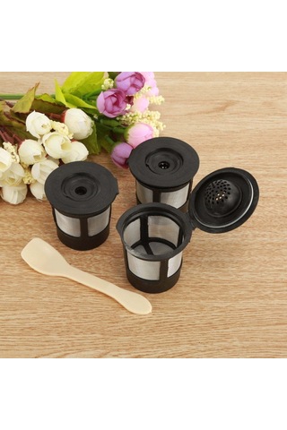 Ruicoo Yeniden Kullanılabilir Keurig K50&k55 Kahve Makineleri İçin 3'lü Paslanmaz Çelik Filtre Pod Seti Siyah