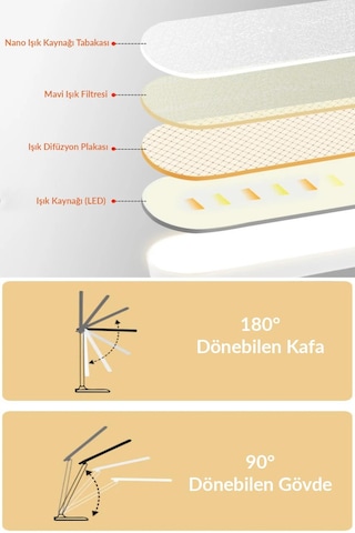 2li Set Şarjlı Masa Lambası + Kronometreli Öğrenci Saati Renk Ayarlı Ders Çalışma Okuma Lambası Beyaz
