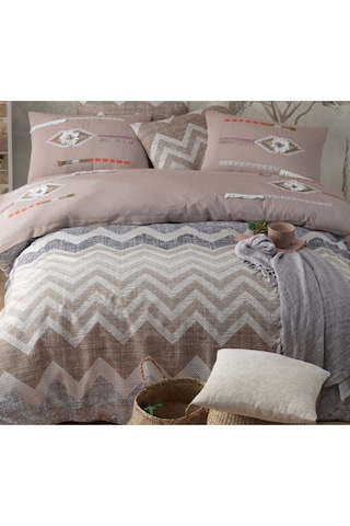 Yatak Örtüsü Seti & Nakışlı Nevresim Takımı Bej 9 Parça Bej