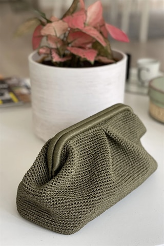El Yapımı Haki Renk Pileli Örgü El Çantası Haki