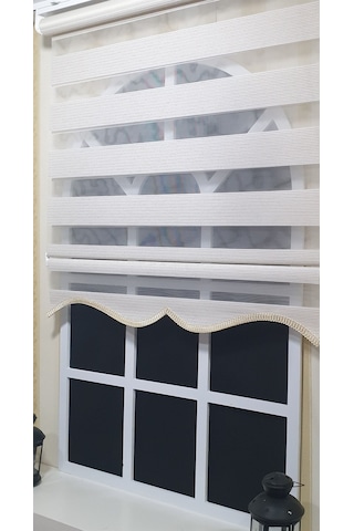 Zebra Stor Perde Bej Efekli Etek Dilimli St 002