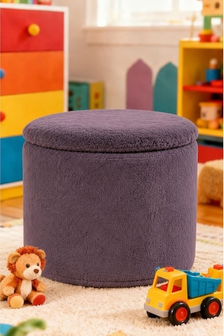 Sandıklı Peluş Puf 40x40x42 Cm Dekoratif Oturma Pufu Makyaj Masası Taburesi - Antrasit Çok Renkli