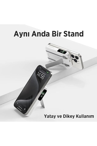Tpb16 10.000 Mah Oled Ekranlı Manyetik Kablosuz Powerbank 20w Pd Hızlı Şarj Ve 15w Magsafe Beyaz