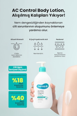 Akneye Eğilimli Ciltlere Leke Karşıtı Aydınlatıcı Vücut Losyonu Derma:b Ac Control Body Lotion
