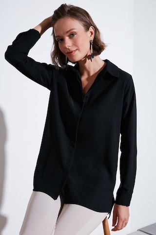 Lela Regular Fit Önü Kısa Arkası Uzun Düz Bayan Gömlek 611Go020 Siyah