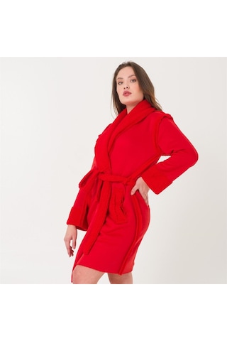 Sherpa Suni Yünlü Teddy Peluş Kadın Sabahlık Kırmızı