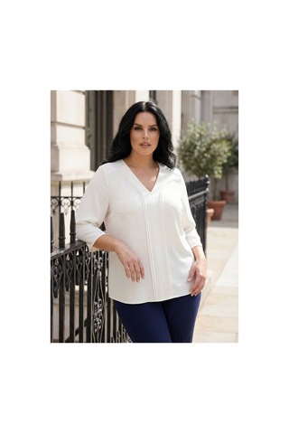 Hanezza Yarım Kol Krep Bluz Ekru - 4035099 Ekru