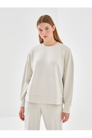 Lcw Vision Bej Bisiklet Yaka Oversize Kadın Sweatshirt
