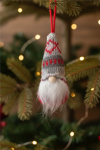 Yılbaşı Ağaç Süsleri Koleksiyonu- Gri Şapkalı Beyaz Sakallı Süs