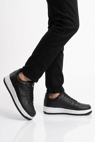 Cool Siyah Bağcıklı Kalın Tabanlı Unisex Yürüyüş Ve Spor Ayakkabı Sneaker Pekin Kısa