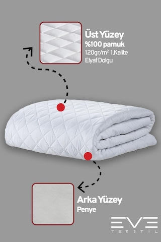 Eve Tekstil %100 Doğal Pamuk Kapitone Fitted Koruyucu Bebek - Tek - Çift Kapitoneli Yatak Koruyucu Alez Beyaz