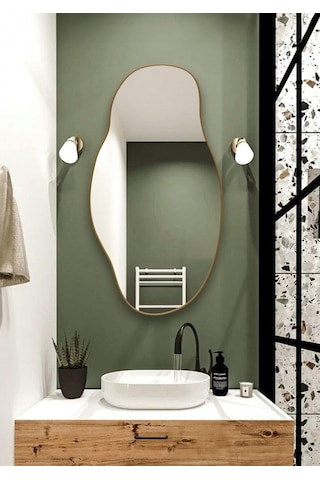 Cg Home Asimetrik Konsol Dresuar Tuvalet Aynası Şişecam Ayna 75 x 40 Gold