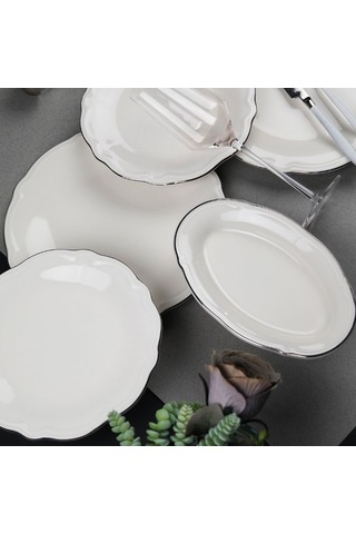Porser Fulya 18 Parça Yemek Takımı Platin Fileli