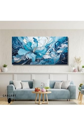 Kanvas Duvar Tablosu Soyut Yağlı Boya Görünümlü Beyaz Çiçek 140 X 70