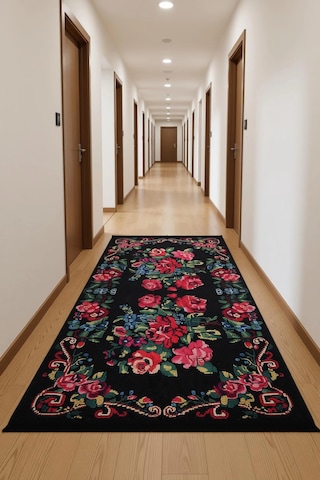 Blghome Karabağ Desen Modern Halı Dekoratif Kilim Siyah