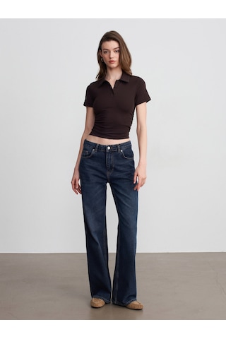 Dilvin 32614 Polo Yaka Top-koyu Kahve Kahverengi